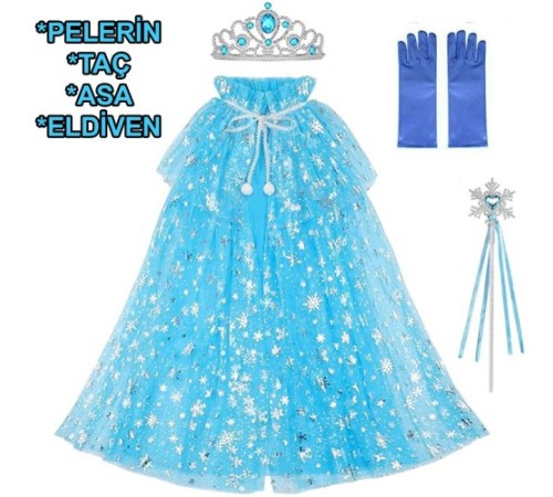 Frozen Elsa Pelerin Taç Asa ve Eldiven Seti 80 cm Frozen Elsa Pelerin Taç Asa ve Eldiven Seti 80 cm