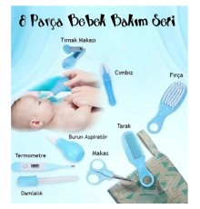 8 Parça Bebek Bakım Seti Mavi Renk