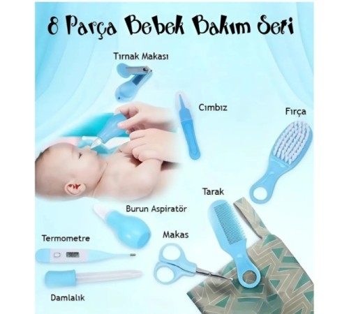8 Parça Bebek Bakım Seti Mavi Renk 8 Parça Bebek Bakım Seti Mavi Renk