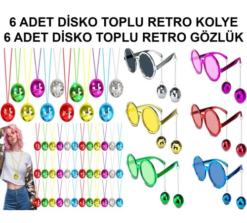 12 Parça Renkli Disko Toplu Retro Parti Seti – 6 Kolye + 6 Gözlük 12 Parça Renkli Disko Toplu Retro Parti Seti – 6 Kolye + 6 Gözlük