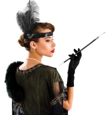 1920&#39;ler Gatsby Aksesuar Seti – Siyah Charleston Saç Bandı & Sigaralık
