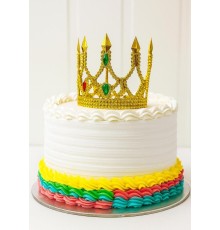 Altın Işıltılı İnce Pasta Tacı Pasta Üstü Taç Plastik Malzeme 8x8 cm