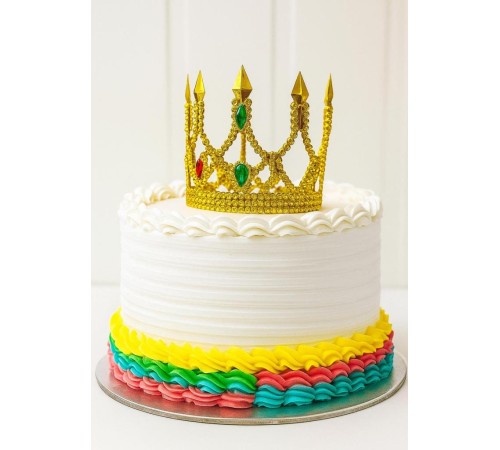 Altın Işıltılı İnce Pasta Tacı Pasta Üstü Taç Plastik Malzeme 8x8 cm