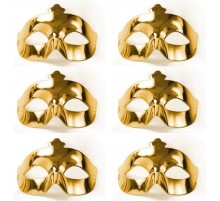 Altın Metalize Renk Düz Balo Parti Maskesi 6 Adet