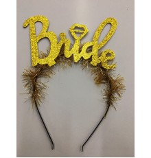 Altın Renk Bekarlığa Veda İtalik Yazı Alyanslı Bride Taç