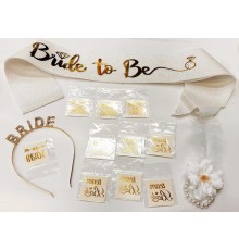 Altın Renk Bride Partisi Taç Kuşak Dövme Bileklik Seti Full 13 Parça