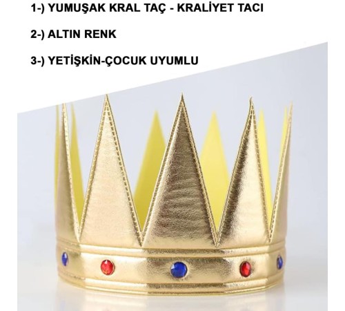 AltınRenkEvaYumuşakKralKraliyetTacıYetişkinÇocukUyumlu55cm AltınRenkEvaYumuşakKralKraliyetTacıYetişkinÇocukUyumlu55cm