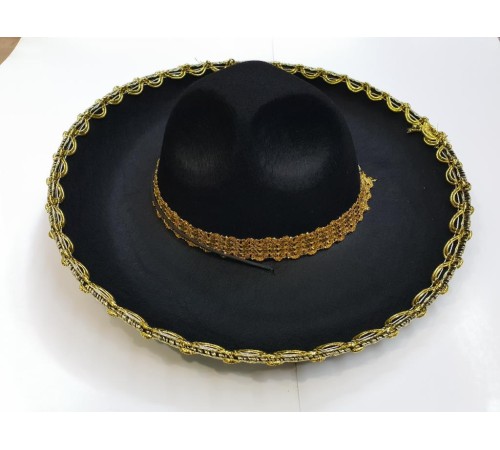 Altın Renk Şeritli Meksika Mariachi Latin Şapkası 55 cm Çocuk Altın Renk Şeritli Meksika Mariachi Latin Şapkası 55 cm Çocuk