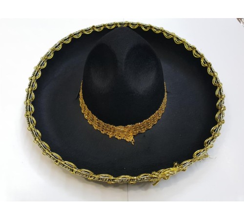 Altın Renk Şeritli Meksika Mariachi Latin Şapkası 55 cm Çocuk Altın Renk Şeritli Meksika Mariachi Latin Şapkası 55 cm Çocuk