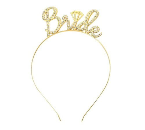 Altın Renkli Taşlı “Bride” Gelin Tacı – El Yazısı Yazı Tipiyle