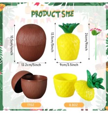 Ananas & Hindistan Cevizi Tasarımlı Pipetli Bardak Seti (6 Adet)