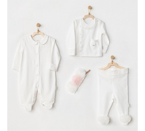 AC24501 Petit Love Newborn Tüllü 4 Parça Set Ekru