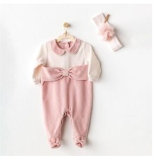 Andywawa AC25043 Puppy Gazelle Kadife Bebe Tulum Takım Pink