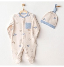 Andywawa AC25919 Romper Hat Set Dino Bebek Tulum Takım Beige