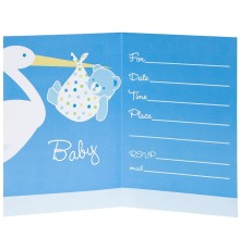 Baby Boy Stork Temalı Mavi Renk Baby Shower Davetiye 8 Adet