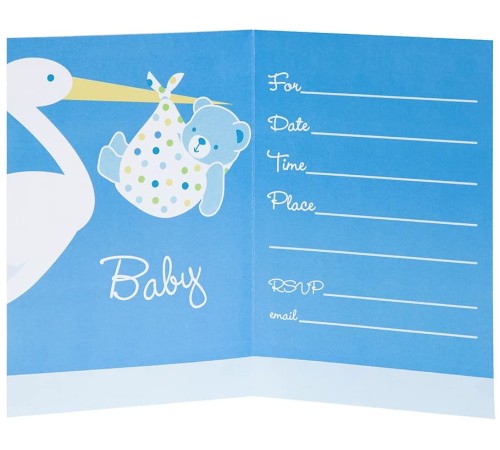 Baby Boy Stork Temalı Mavi Renk Baby Shower Davetiye 8 Adet Baby Boy Stork Temalı Mavi Renk Baby Shower Davetiye 8 Adet