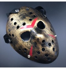 Bakır Renk Kırmızı Çizgili Tam Yüz Hokey Jason Maskesi Hannibal Maskesi