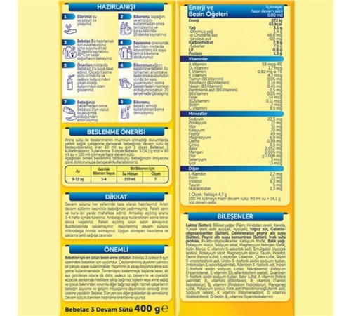 Bebelac Bebek Devam Sütü No3 400 Gr Bebelac Bebek Devam Sütü No3 400 Gr