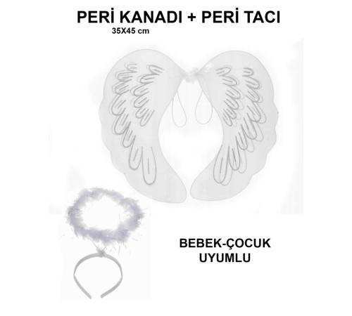 Beyaz Dantel Tüllü Peri Kanadı ve Peri Tacı Seti 45x40 cm