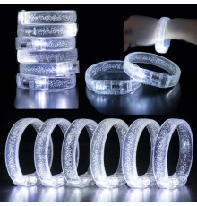 Beyaz-Gümüş Led Işıklı Baskı Yapılabilen Pilli Bileklik Bilezik 1,5 cm Genişlik