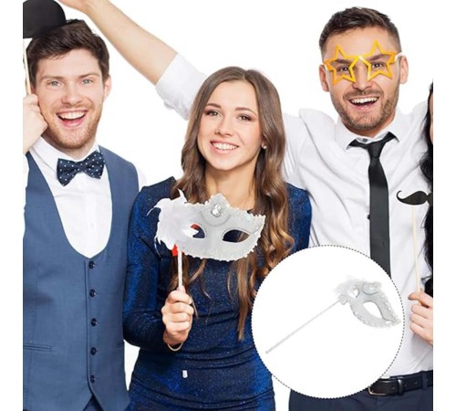 Beyaz Işıltılı Tutmalı Fotoğraf Çekimi Maskesi 18x29 cm Beyaz Işıltılı Tutmalı Fotoğraf Çekimi Maskesi 18x29 cm