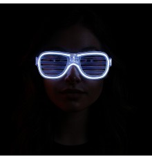 Beyaz Led Işıklı Parti Gözlüğü - Neon Glow Şerit Gözlük 3 Modlu