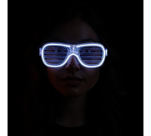 Beyaz Led Işıklı Parti Gözlüğü - Neon Glow Şerit Gözlük 3 Modlu