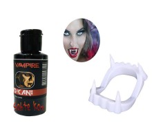 Beyaz Renk Çift Damak Takma Vampir Dişi ve 50 gr Tiyatro Kanı