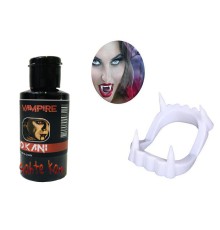 Beyaz Renk Çift Damak Takma Vampir Dişi ve 50 gr Tiyatro Kanı