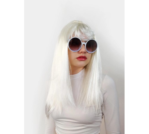 Beyaz Renk Uzun Düz Parti Peruğu