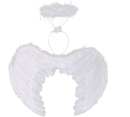 Beyaz Renkli Tüylü Bebek Melek Kanadı ve Tacı 30x45 cm
