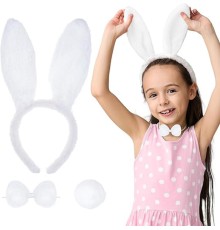 Beyaz Tavşan Kostüm Seti – Taç, Papyon, Kuyruk (12’li Paket)