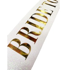 Beyaz Üzeri Altın Büyük Bride To Be Yazılı Simli Işıltılı Kuşak Kemer 10x80 cm
