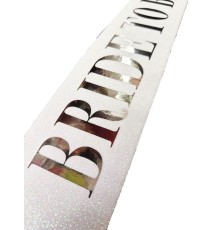   Beyaz Üzeri Gümüş Büyük Bride To Be Yazılı Simli Işıltılı Kuşak Kemer 10x80 cm