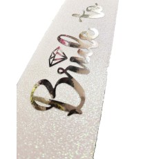 Beyaz Üzeri Gümüş İtalik Alyanslı Bride To Be Yazılı Simli Işıltılı Kuşak Kemer 10x80 cm