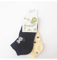Bibaby Biorganic Cat 2'Li Yaş Patik Çorap 68427 Siyah Sarı