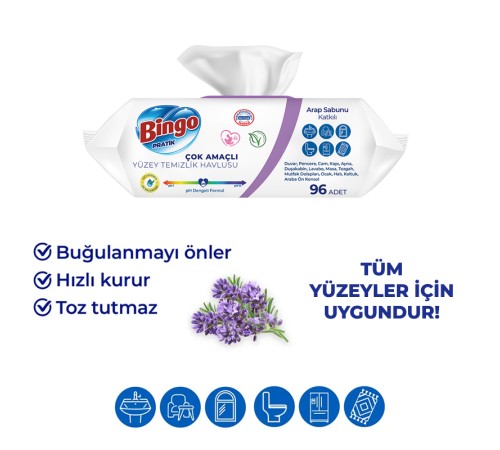 Bingo Yüzey Temizlik Havlusu 96 Adet Arap Sabunlu Bingo Yüzey Temizlik Havlusu 96 Adet Arap Sabunlu