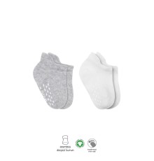 Bistyle 2'Li Sneakers Kaymaz Basic Penye Çorap BS20103 Gri Beyaz