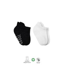 Bistyle 2'Li Sneakers Kaymaz Basic Penye Çorap BS20103 Siyah Ekru