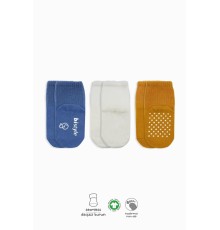 Bistyle Basic Kaymaz Penye Soket Çorap 3'Lü BS10106 İndigo Ekru Hardal