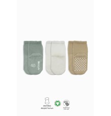 Bistyle Basic Kaymaz Penye Soket Çorap 3'Lü BS10106 Nil Ekru Bej