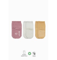 Bistyle Basic Kaymaz Penye Soket Çorap 3'Lü BS10106 Pudra Ekru Somon