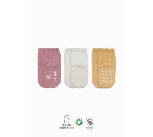 Bistyle Basic Kaymaz Penye Soket Çorap 3'Lü BS10106 Pudra Ekru Somon Bistyle Basic Kaymaz Penye Soket Çorap 3'Lü BS10106 Pudra Ekru Somon