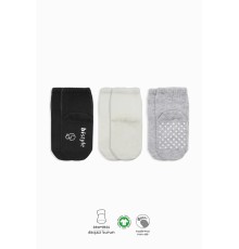 Bistyle Basic Kaymaz Penye Soket Çorap 3'Lü BS10106 Siyah Ekru Gri