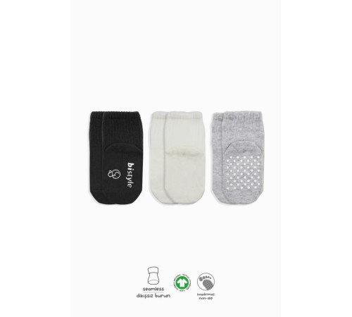 Bistyle Basic Kaymaz Penye Soket Çorap 3'Lü BS10106 Siyah Ekru Gri Bistyle Basic Kaymaz Penye Soket Çorap 3'Lü BS10106 Siyah Ekru Gri