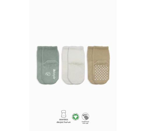 Bistyle Basic Kaymaz Penye Soket Çorap 3'Lü BS10107 Nil Ekru Bej Bistyle Basic Kaymaz Penye Soket Çorap 3'Lü BS10107 Nil Ekru Bej