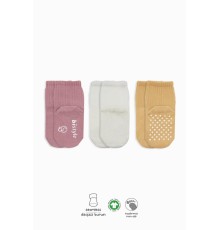 Bistyle Basic Kaymaz Penye Soket Çorap 3'Lü BS10107 Pudra Ekru Somon