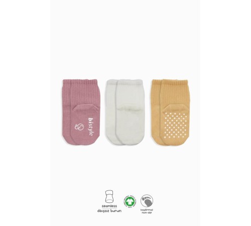 Bistyle Basic Kaymaz Penye Soket Çorap 3'Lü BS10107 Pudra Ekru Somon Bistyle Basic Kaymaz Penye Soket Çorap 3'Lü BS10107 Pudra Ekru Somon