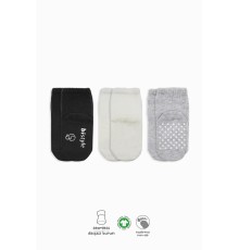 Bistyle Basic Kaymaz Penye Soket Çorap 3'Lü BS10107 Siyah Ekru Gri