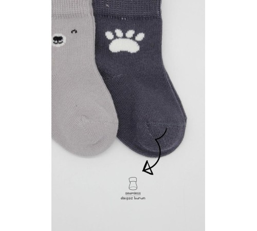 Bistyle Bear Penye Soket Çorap 2'Li BS10116 Gri Bistyle Bear Penye Soket Çorap 2'Li BS10116 Gri